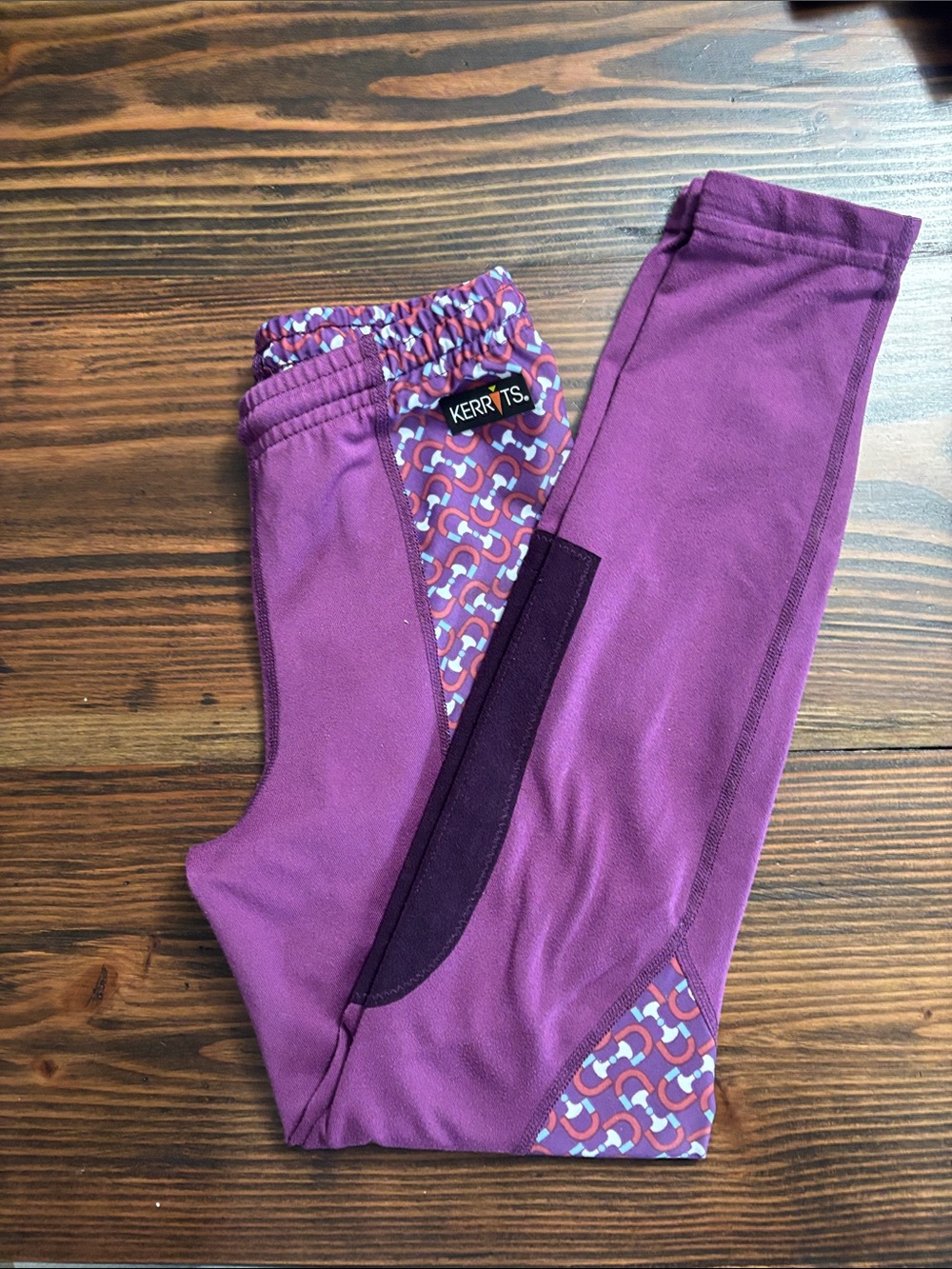 Kerrits Girls' Plum Purple Riding Leggings with Patterned Panels